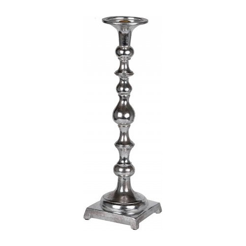 Fanal Porta Vela Candelabro Plateado Poliresina 46x12 Cms