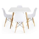 Mesa Quadrada  90cm Com 4 Cadeiras Eames Eiffel Cor Branca