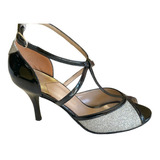 Zapato De Baile Tango Salsa Fiesta Lame Plata Y Charol 7,5 