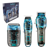 Set Barbería Corta Pelo Trimmer Afeitadora 3 En 1 Vgr V-645 Color Azul