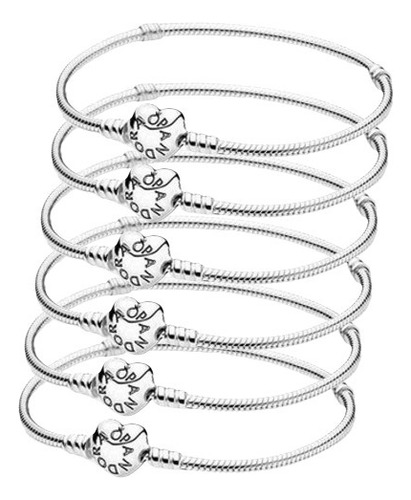 6 Pcs Pulsera Original Plata Incluye Estuche Y Bolsa