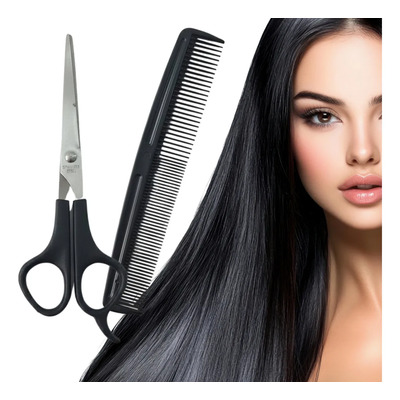 Kit De Peluqueria Tijera Y Peine Para Barberia Estilista Negro