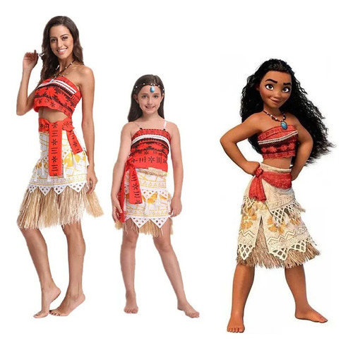 Disfraz De Moana For Adultos Y Niños, Con Collar,halloween