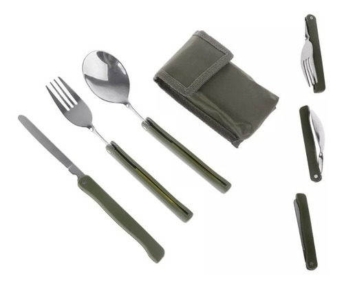 Set 3 Cubiertos Portátil Plegable Multiuso Camping Trekking