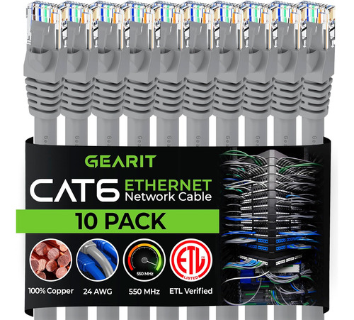 Gearit Cable Ethernet Cat 6 De 10 Pies (paquete De 10) - ...