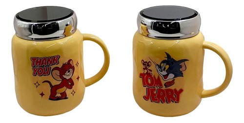Mug Taza Térmico Con Tapa Espejo De Tom Y Jerry