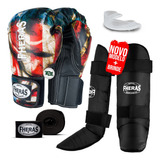 Kit Muay Thai Luva Bandagem Caneleira Bucal Eua 14oz