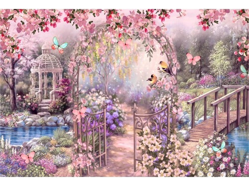 Painel Tecido Sublimado 3d Jardim Encantado Rosa 06 2,5x1,5m