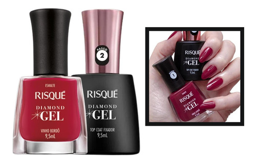 Esmalte Risque Diamond Gel Vinho Bordo + Top Coat 9,5ml