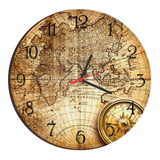Relógio De Parede Estilo Rústico Vintage Mapa Antigo 30cm
