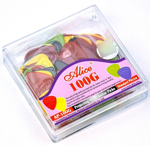 Caja De Picks Alice Ap-100g En Nylon Para Guitarra Electrica