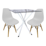 Mesa Vidro Quadrado 80cm Base Italy + 2 Cadeira Eiffel Cc