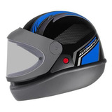 Capacete Automático Bolt Ebf Fechado Integral Motoboy Cores Cor Preto E Azul Tamanho 56