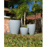 Kit Jogo 3 Vasos Luxo Decor 3d Planta Casa Jardim Com Pratos