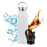 Termo Para Café Y Agua 2 Tapas Acero Inoxidable 25 Oz 750 Ml Color Blanco