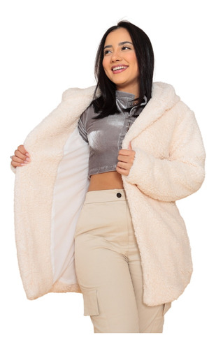 Casaco Teddy Pelucia Forrado Sobretudo Inverno Feminino Frio