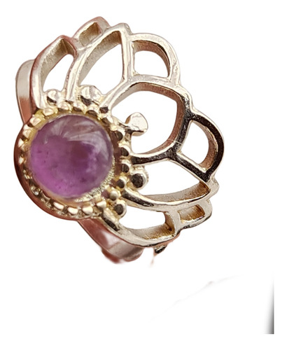 Anillo Acero Blanco Piedra Violeta Con Caja