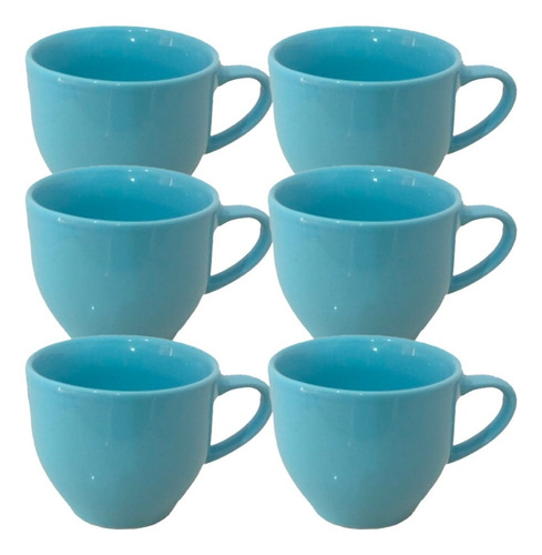 Jogo 6 Xicara Café Chá Porcelana Azul 170ml