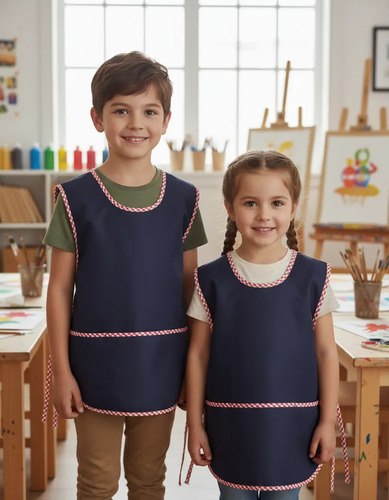 Bata Para Niños Kínder Preescolar Mandil Niño- Niña 5piezas
