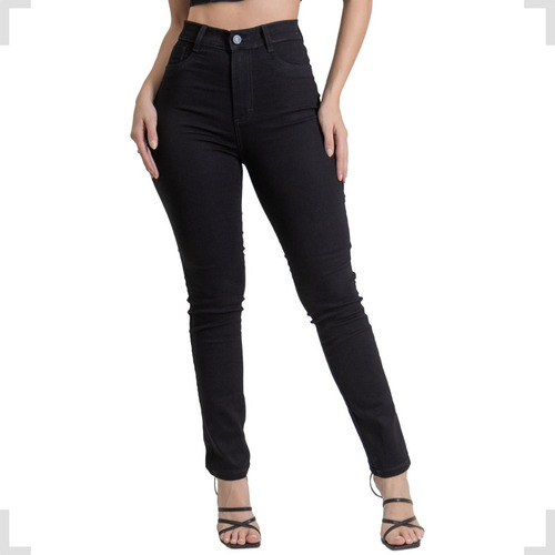 Calças Jeans Feminina Cintura Alta Lycra Sawary Escura Linda