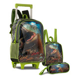 Kit Mochila Dinossauro T Rex Attack Lancheira Termica Estojo