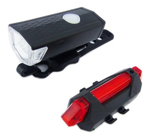 Pack Luz Bicicleta Delantera Y Trasera Recargable Luz Led Color Negro