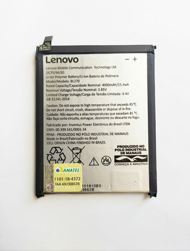 Bateira Lenovo Moto G6 Play Xt1022-5 Bl270 Nova 