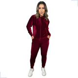 Abrigo Veludo Feminino Conjunto Plush Inverno Agasalho Frio