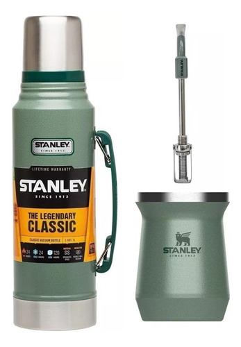 Kit Stanley Termo 1l Clasico Pico Cebador Mate Bombilla Stan