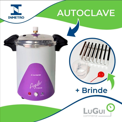 Autoclave Manicure Profissional 5 Litros Volaremed + Brinde Cor Roxa 110v