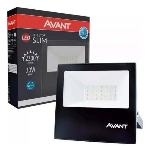 Refletor Led 30w Blindado Bivolt Slim Ip65 Branco Frio 6500k