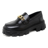 Sapato Mocassim Feminino Fivela Dourado Oxford Preto Dubuy