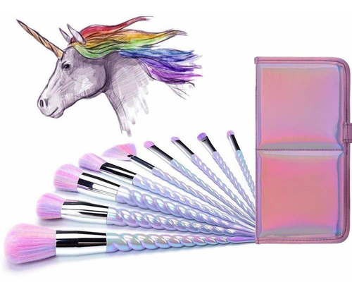 Unicornio De Cepillos Del Maquillaje 10pcs Con Cerdas D...