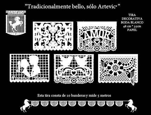 Decoración Papel Picado Nuestra Boda Blanco 50 Tiras 5.5 Mt