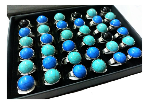 Caja X36 Anillos De Acero Con Piedra Para Mujer 