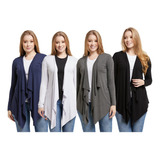 Kit Com 4 Cardigan De Bico Feminino Kimono Slim Manga Longa