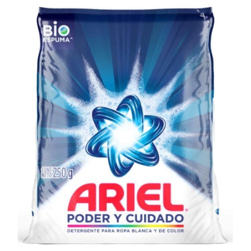 Detergente Ariel Poder Y Cuidado 250 G Caja Con 12 Bolsas 