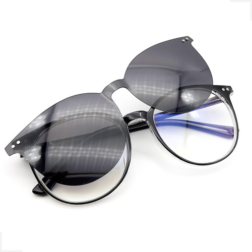 Óculos Clip On Redondo Grande Armação Grau Tr90 Polarizado