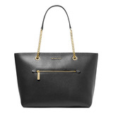 Bolsa Michael Kors Original Tote Cuero Granulado Asa Cadenas Acabado De Los Herrajes Dorado Color Negro Color De La Correa De Hombro Negro Diseño De La Tela Liso