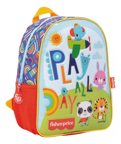 Mochila Fisher Price Jardin 12 PuLG Espalda Animales Ed Color Azul 42300 Diseño De La Tela Estampada