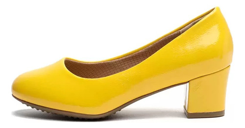 Zapato Chalada Flex  Amarillo Charol Tacon 3 Cm Cod 313