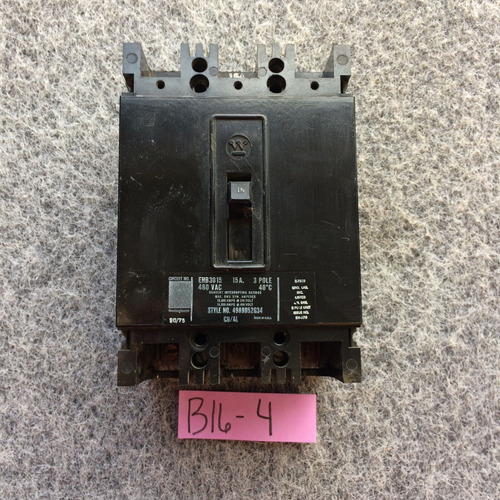 Westinghouse Ehb3015, 15 Amp 3 Pole 480 Volt Circuit Break