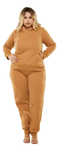 Conjunto De Moletom Com Capuz Grosso Inverno Plus Size