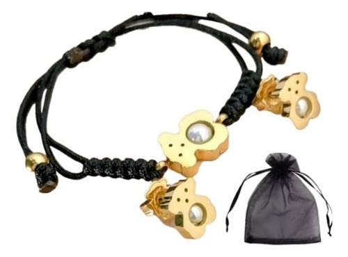 Conjunto Aretes Pulsera Perlita Laminado Oro Y Bolsa Regalo 