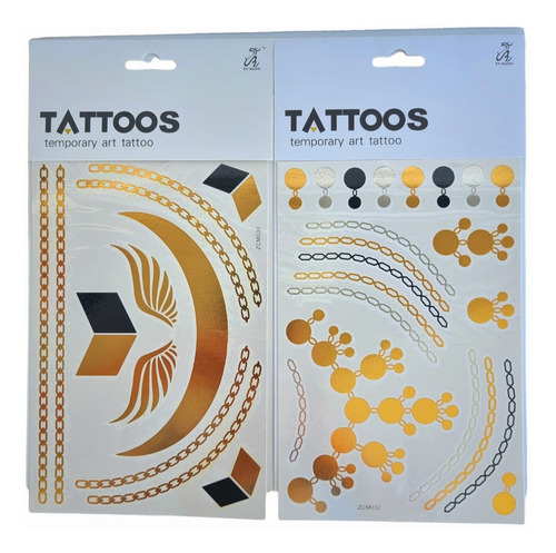 Tatuaje Metalizado Tattoos Temporales Dorado Plateado X2unid