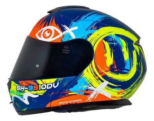 Casco Shaft Sh3910 Brush Stroke Amarillo/azul Mate Abatible