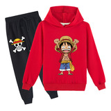 Conjunto De 2 Peças De Moletom Infantil Anime Luffy Cool