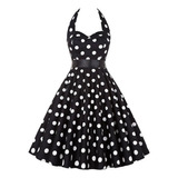 K Vestido De Mujer Retro Lunares Cuello Halter Cintura Vient