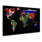 Quadro Mapa Mundial Países Decoração Sala Escritório Recepção Cor Alta Qualidade Cor Preto Cor Da Armação Borda Infinita Ecodecor 60x90