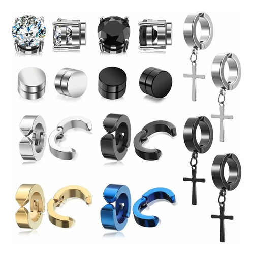 10 Pares Aretes Hombre Falsos Piercing Imán Arracadas Set